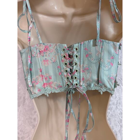 Dolls Kill Sugar Thrillz Scandal Sheet Mint Green Lace Up Corset Bustier Small - Picture 7 of 15